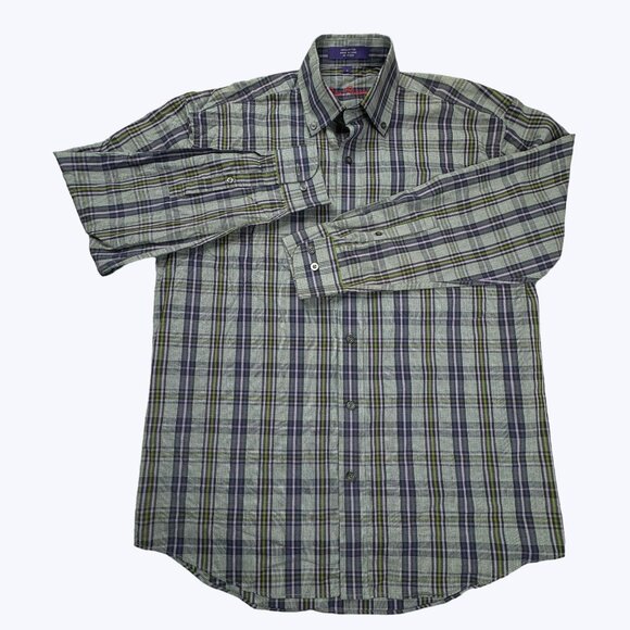 Alan Flusser Long Sleeve Button Front Shirt Size Small Plaid - Picture 4 of 8